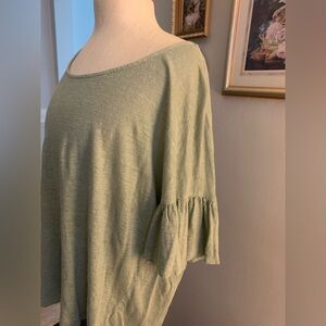 Rachel Roy 100% Linen Olive Green Top with Ruffled Sleeves XL
